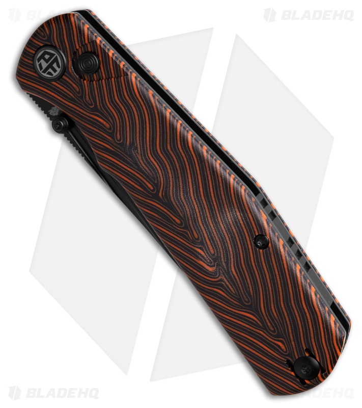Petrified Fish Lis Button Lock Knife Orange Gmascus (4.00" Black)