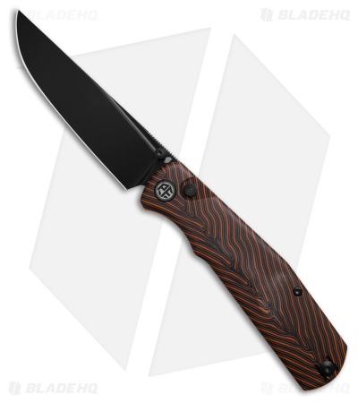 Petrified Fish Lis Button Lock Knife Orange Gmascus (4.00" Black)