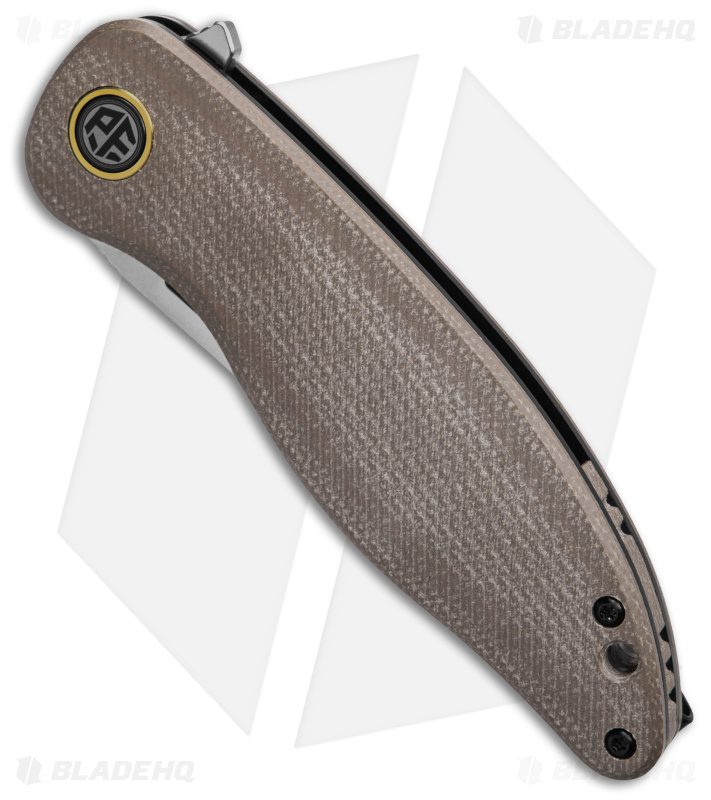 Petrified Fish Simum Liner Lock Knife Brown Micarta (3.6" Satin K110) PFP06KMS