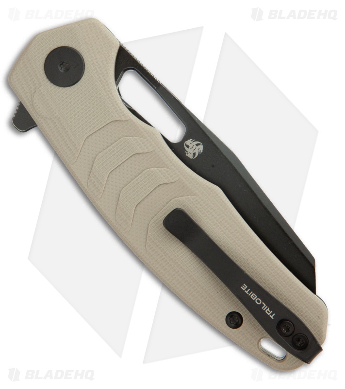 Petrified Fish Trilobite Button Lock Knife Khaki G-10 (3" PVD 14C28N) PFE17KDW