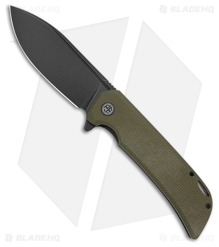 Petrified Fish Tunny Liner Lock Knife Green Micarta (3.86" Black SW) PFB05GRMDW
