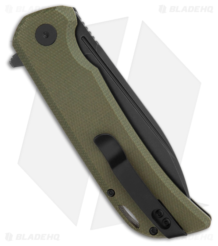 Petrified Fish Tunny Liner Lock Knife Green Micarta (3.86" Black SW) PFB05GRMDW