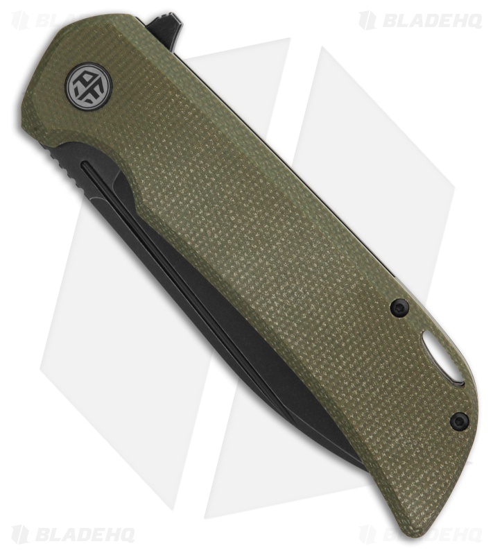 Petrified Fish Tunny Liner Lock Knife Green Micarta (3.86" Black SW) PFB05GRMDW