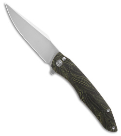 Petrified Fish Twigshark Button Lock Knife Green Gmascus (3.6" Satin K110) 