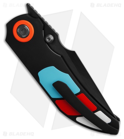 Poikilo Blade Casque Frame Lock Knife Black Ti Red/White/Blue Inlay (3.38" DLC)
