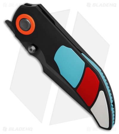Poikilo Blade Casque Frame Lock Knife Black Ti Red/White/Blue Inlay (3.38" DLC)