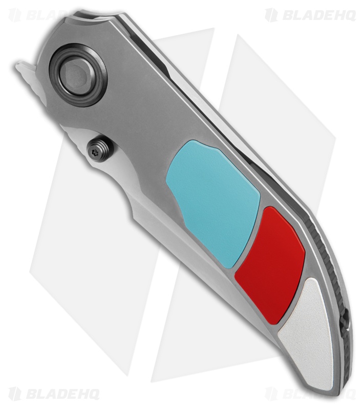 Poikilo Blade Casque Frame Lock Knife Titanium Red/White/Blue Inlay (3.38" PSW)