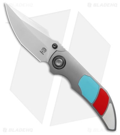 Poikilo Blade Casque Frame Lock Knife Titanium Red/White/Blue Inlay (3.38" PSW)