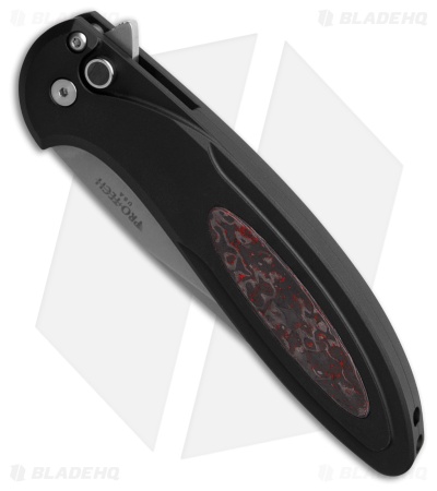 Pro-Tech Cambria 2 Button Lock Knife Black Al/Techno Carbo Red Inlay (3.5" SW)