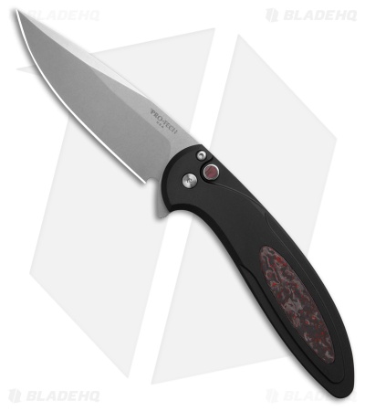 Pro-Tech Cambria 2 Button Lock Knife Black Al/Techno Carbo Red Inlay (3.5" SW)