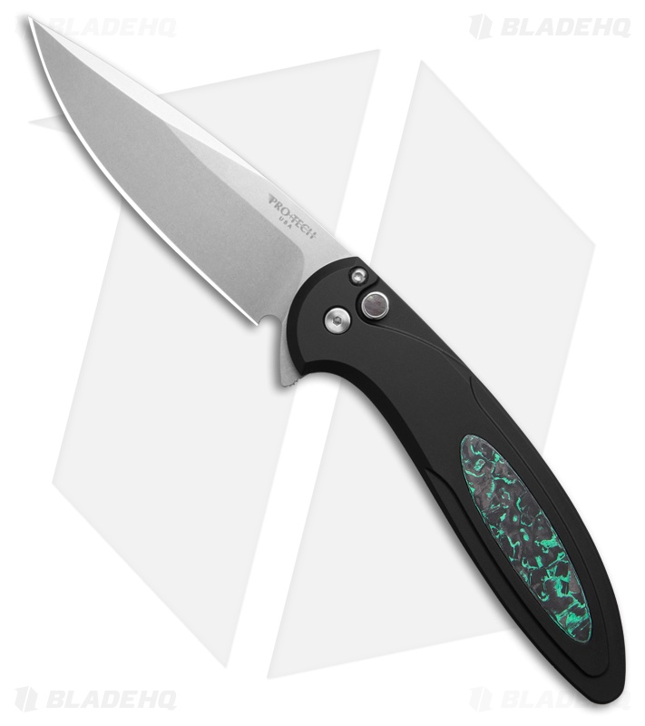 Pro-Tech Cambria 2 Button Lock Knife Black Al/Techno Carbo Teal Inlay (3.5" SW)