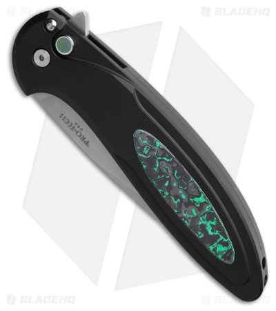 Pro-Tech Cambria 2 Button Lock Knife Black Al/Techno Carbo Teal Inlay (3.5" SW)