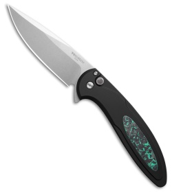 Pro-Tech Cambria 2 Button Lock Knife Black Al/Techno Carbo Teal Inlay (3.5" SW)