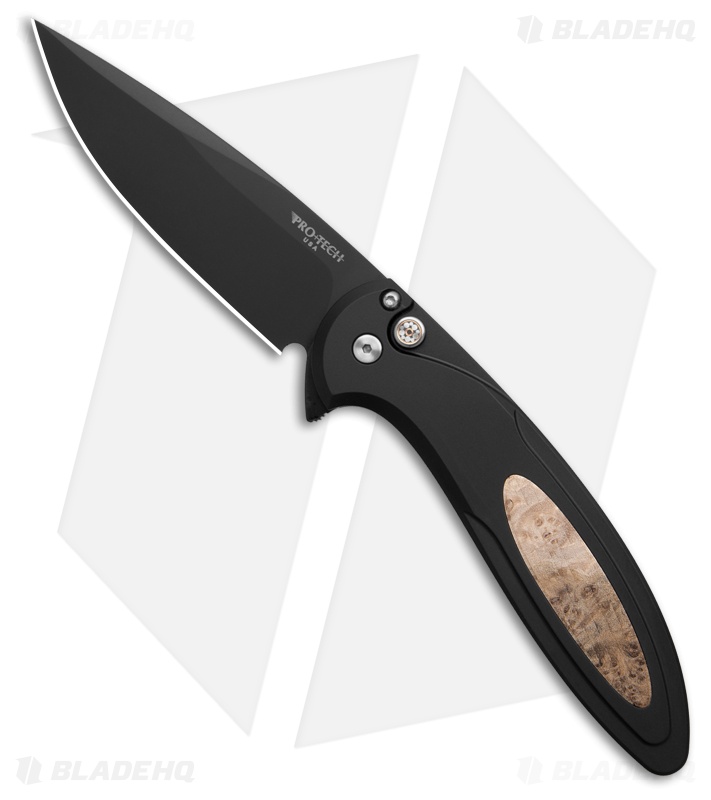 Pro-Tech Cambria 2 Flipper Knife Black Aluminum Maple Burl (3.5