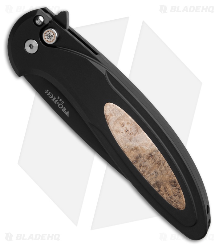 Pro-Tech Cambria 2 Flipper Knife Black Aluminum Maple Burl (3.5