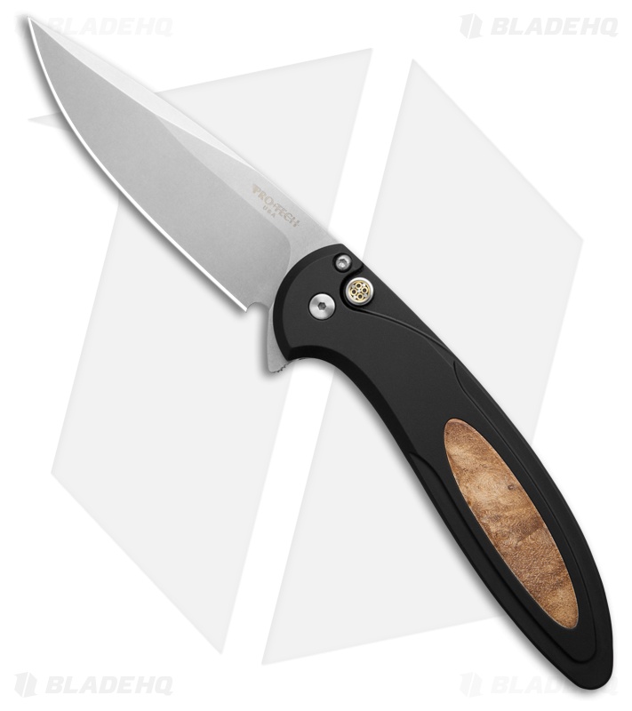 Pro-Tech Cambria Button Lock Knife Black Aluminum + Maple Burl (3.5" SW)