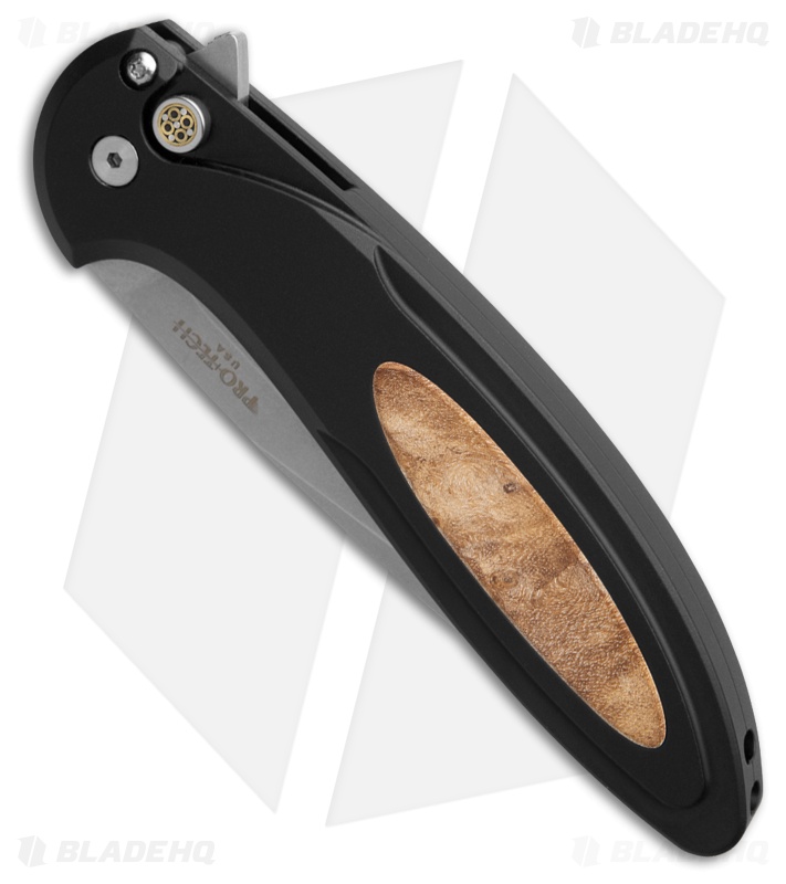 Pro-Tech Cambria Button Lock Knife Black Aluminum + Maple Burl (3.5" SW)