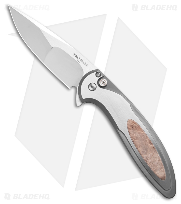 Pro-Tech Custom Cambria Flipper Knife SS + Maple Burl