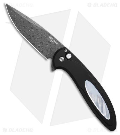 Pro-Tech Custom Cambria Knife Black Aluminum + Mother Of Pearl (3.5" Damascus)