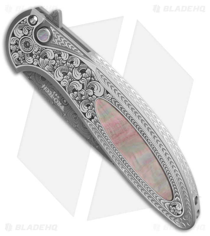Pro-Tech Custom Cambria Knife Steel + Black Lip Pearl Inlay (3.5" Damascus)