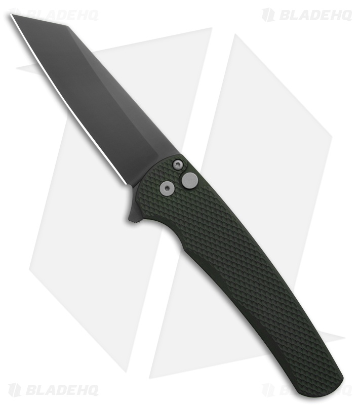 Pro-Tech Malibu Button Lock Knife Textured Green Al (3.25" Smoky Gray DLC) 