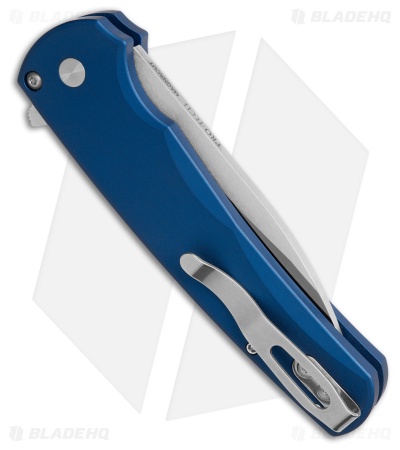 Pro-Tech Malibu Wharncliffe Button Lock Knife Blue Aluminum (3.3" Machine Satin)