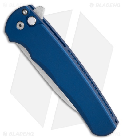 Pro-Tech Malibu Wharncliffe Button Lock Knife Blue Aluminum (3.3" Machine Satin)