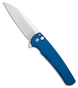 Pro-Tech Malibu Wharncliffe Button Lock Knife Blue Aluminum (3.3" Machine Satin)