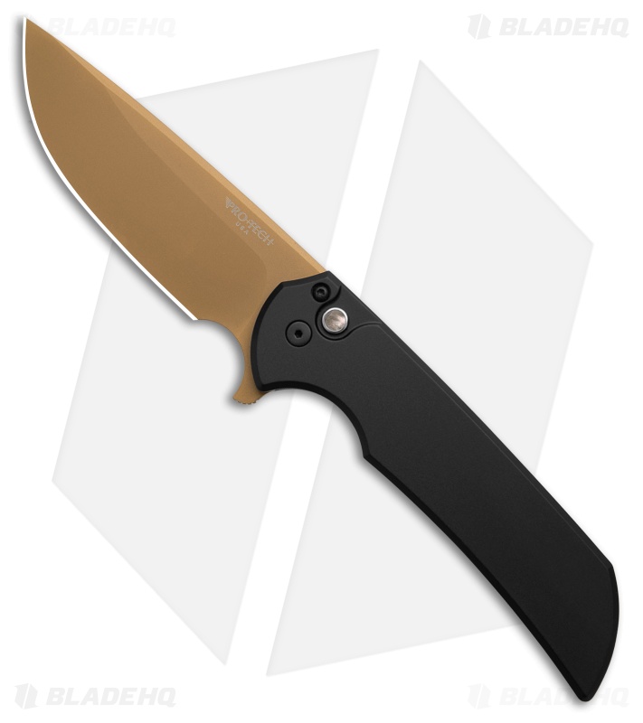 Pro-Tech Mordax Button Lock | Black Aluminum | Tan PVD