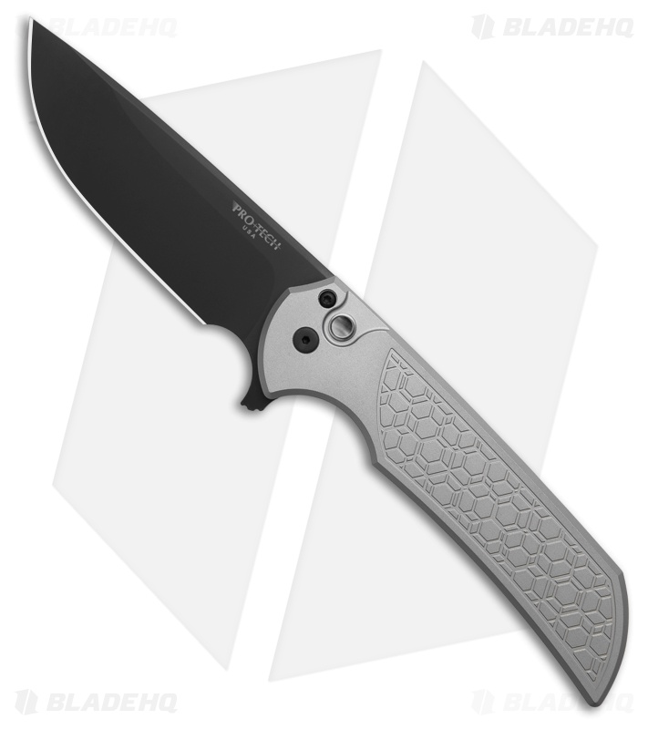 Pro-Tech Mordax Button Lock Knife Gray Gridlock Aluminum
