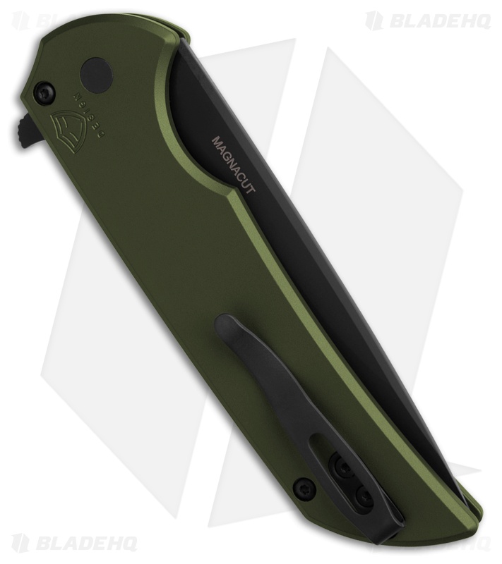 Pro-Tech Mordax Button Lock Knife Solid Green Aluminum (3.5" DLC MagnaCut)