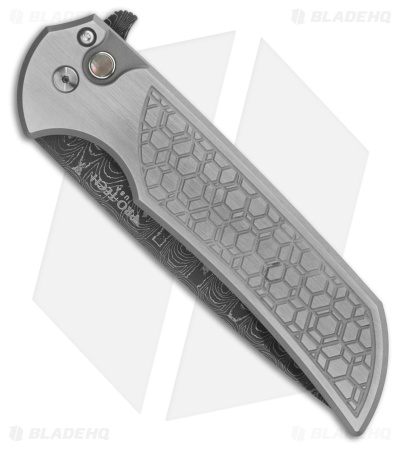 Pro-Tech Mordax Custom Knife Gridlock Steel w/ Pearl Button (3.5" Damascus)