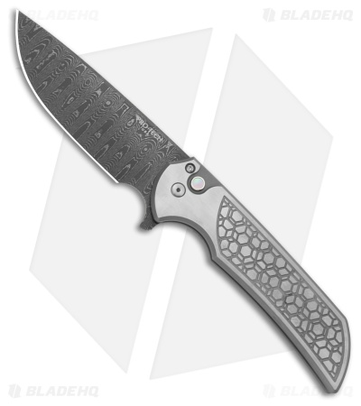 Pro-Tech Mordax Custom Knife Gridlock Steel w/ Pearl Button (3.5" Damascus)
