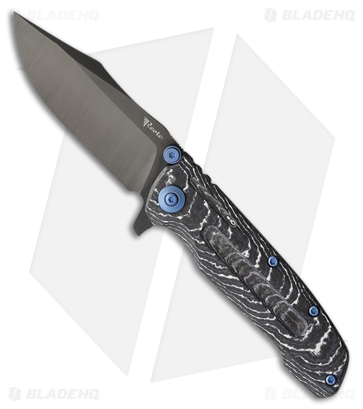 Reate Knives 9D-V2 Frame Lock Knife Black Ti/White Storm FatCarbon (3.5" DLC)