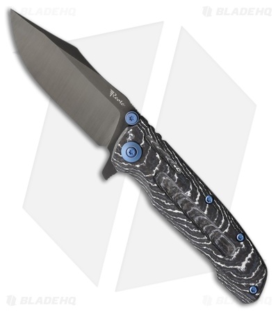 Reate Knives 9D-V2 Frame Lock Knife Black Ti/White Storm FatCarbon (3.5" DLC)
