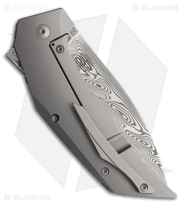 Reate Knives T4000 Frame Lock Knife Titanium/Marble CF (3.8" Damasteel)
