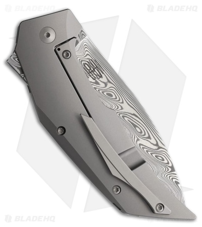 Reate Knives T4000 Frame Lock Knife Titanium/Marble CF (3.8" Damasteel)