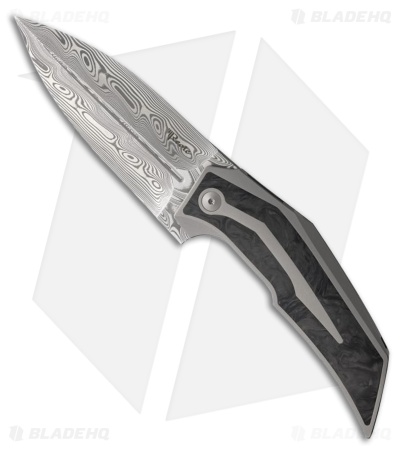 Reate Knives T4000 Frame Lock Knife Titanium/Marble CF (3.8" Damasteel)