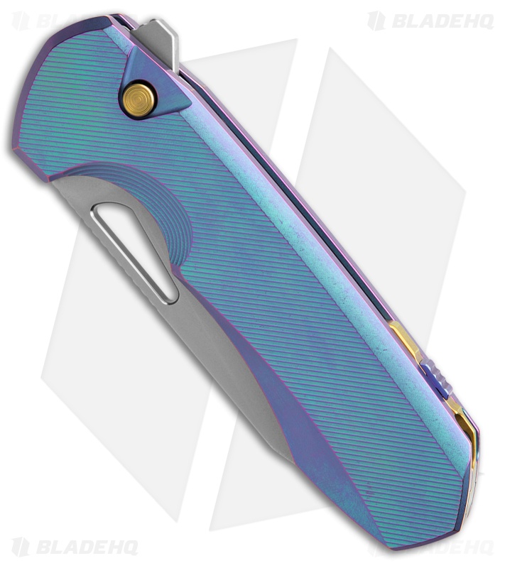 REMETTE RT-Camel Button Liner Lock Knife Blue/Purple Titanium (2.75" Satin)