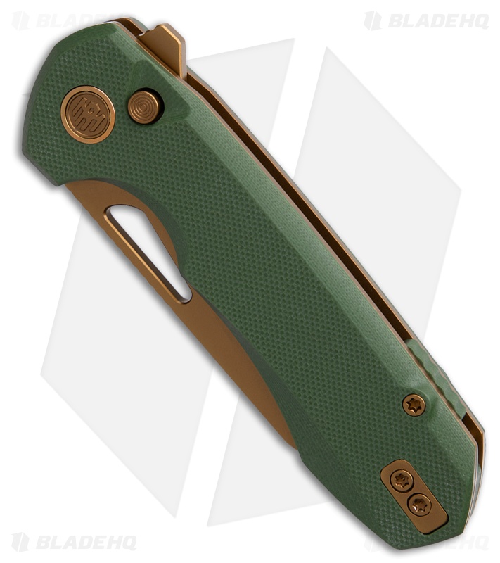 REMETTE RT-Camel Button Liner Lock Knife Green G-10 (2.75" Bronze)