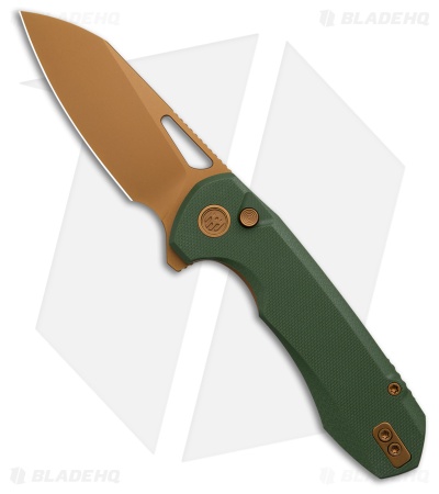 REMETTE RT-Camel Button Liner Lock Knife Green G-10 (2.75" Bronze)