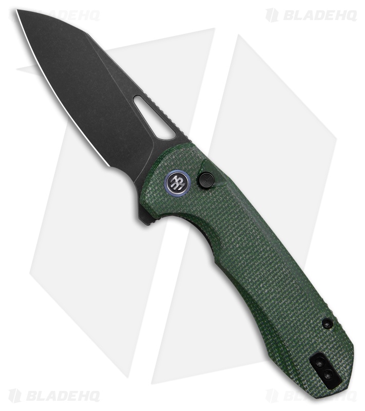 REMETTE RT-Camel Button Liner Lock Knife Green Micarta (2.75" Black SW)