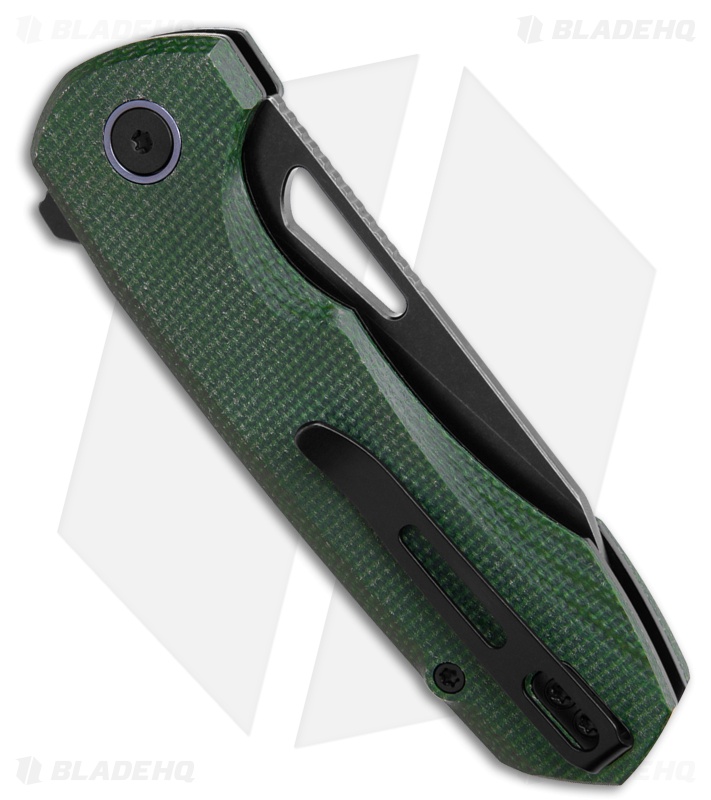REMETTE RT-Camel Button Liner Lock Knife Green Micarta (2.75" Black SW)