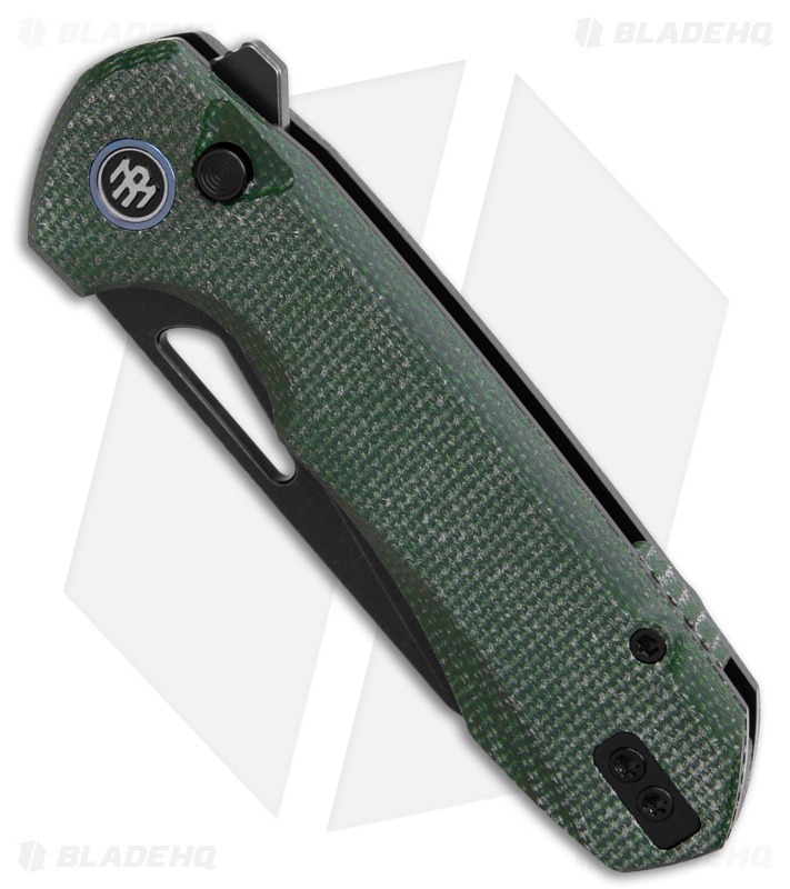 REMETTE RT-Camel Button Liner Lock Knife Green Micarta (2.75" Black SW)