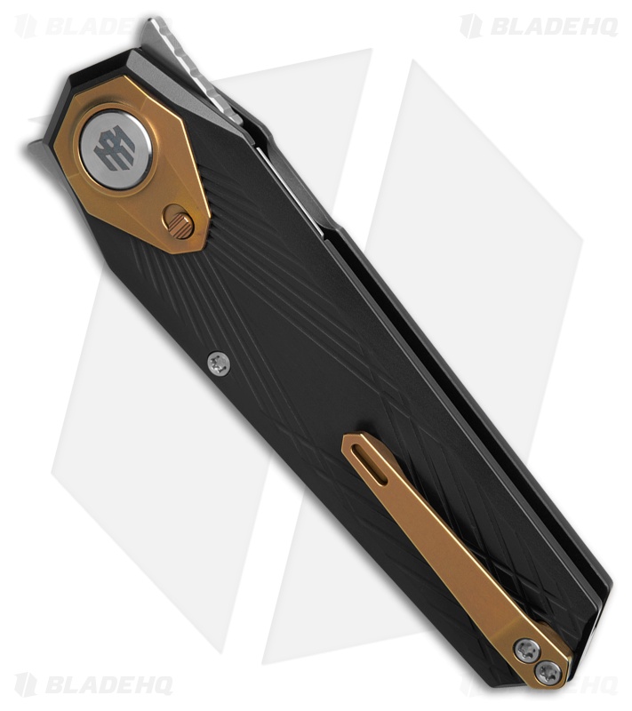 REMETTE RT-Infinite Power Button Lock Knife Black/Gold Titanium (3.1" BB)