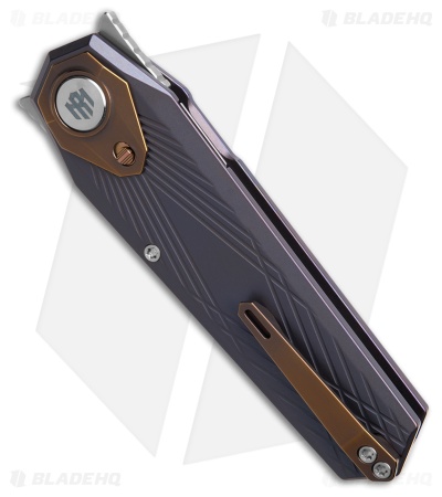 REMETTE RT-Infinite Power Button Lock Knife Grilled Blue Ti/Bronze Ti (3.1" BB)