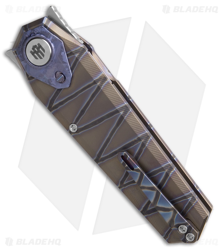 REMETTE RT-Infinite Power Button Lock Knife Tiger Pattern Ti (3.1" Stonewash)