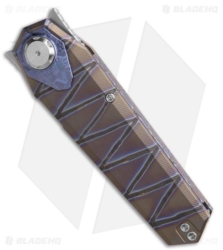 REMETTE RT-Infinite Power Button Lock Knife Tiger Pattern Ti (3.1" Stonewash)