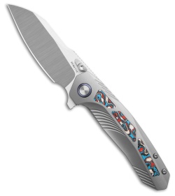 REMETTE RT-Kestrel Frame Lock Knife Ti + Red/White/Blue/Black CF (2.8" Satin)