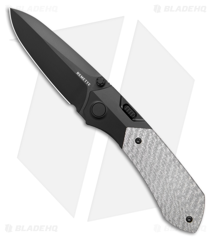 REMETTE RT-Meteor Button + Liner Lock Knife Black Ti/ Silver CF (3" Black)